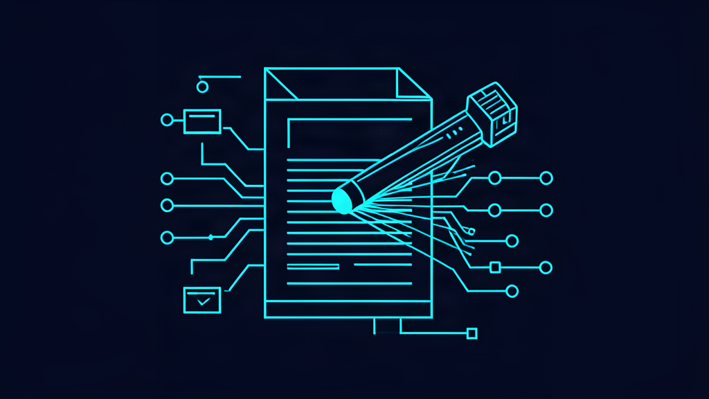 Blueprint-style diagram of a document being analyzed and sorted by a scanning beam